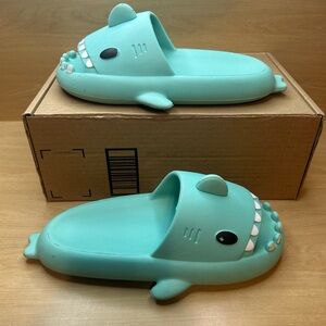 Shark Slides Unisex Adult Shark Sandal sandals aqua blue W-7-8, M 6.5-7.5